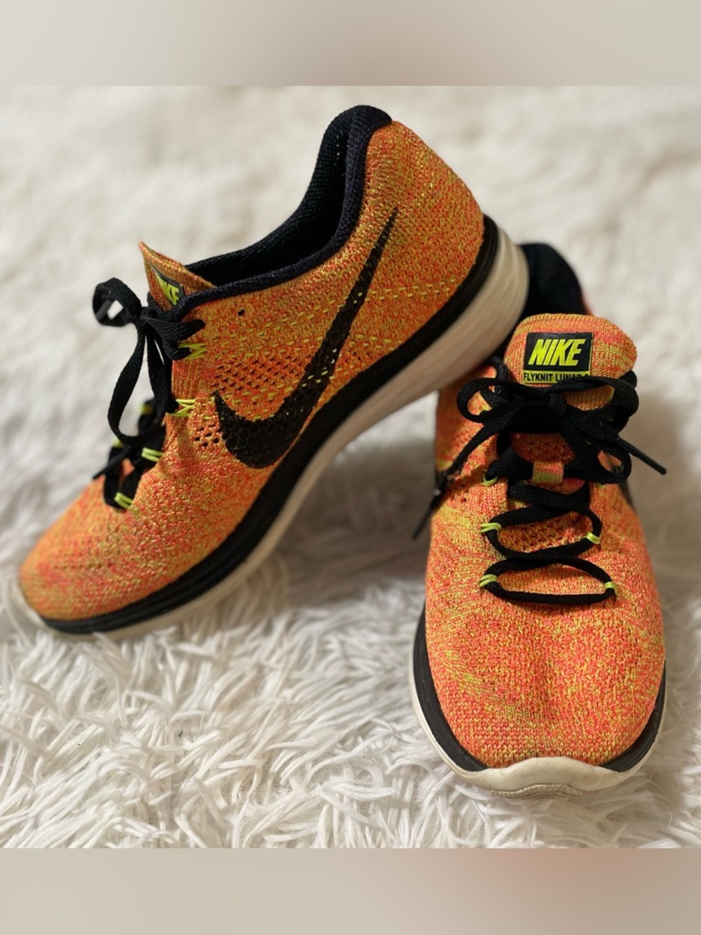 Nike Flyknit Lunar 3 Orange Volt Running Athletic Shoes 698182-700 Womens 6.5